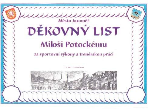 Děkovný list pro Miloše Potockého