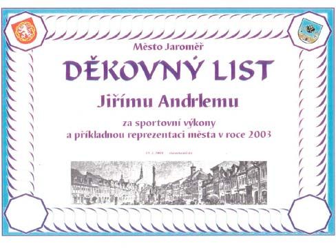 Děkovný list pro Jirku Andrleho
